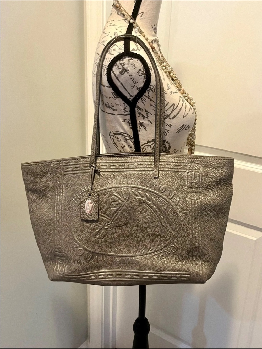 Vintage Fendi Selleria Roma Pony Club 1925 Leather Tote Bag Large Taupe